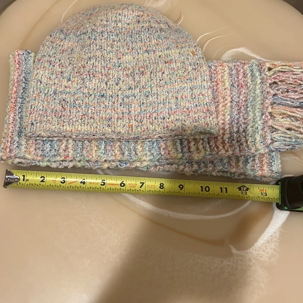 Handmade Knit Women's Hat and Scarf Set Multi-Color Pastel Confetti Winter Warm